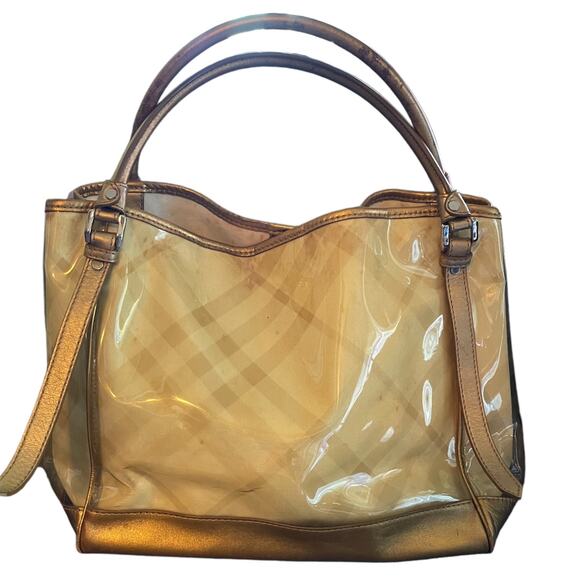 Burberry Lawrence Gold Yellow Supernova Plaid Vinyl Tote - Picture 2 of 16